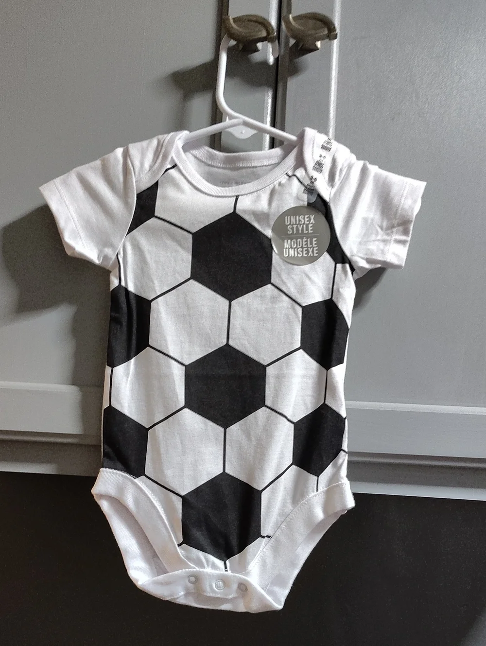 The Children's Place White & Black Soccer Hexagon Bodysuit